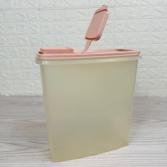 Tupperware Vtg Store N Pour Super Cereal Keeper Pink White Large Flip Top Lid - Picture 6 of 7